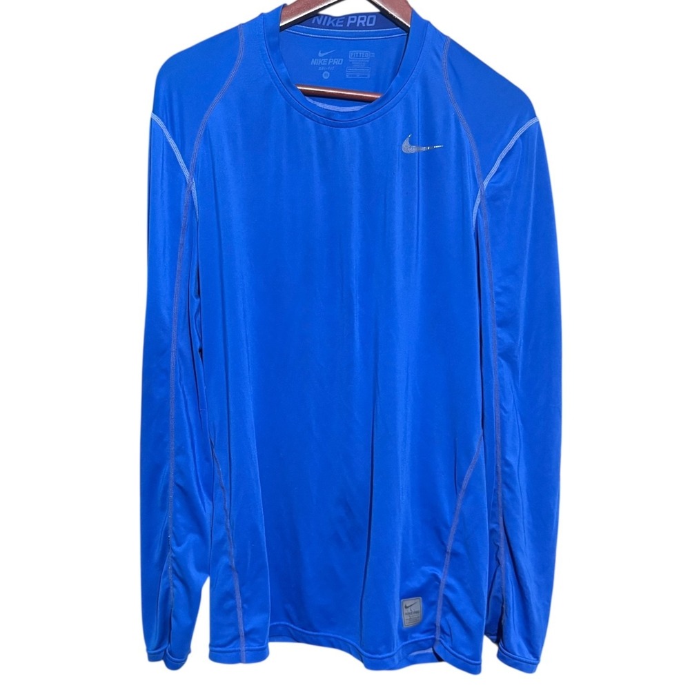 Nike Pro Shirt Mens Medium Blue Long Sleeve Crew Neck Long Sleeve Sports